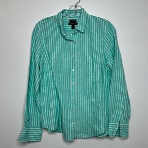 J. Crew Green Striped Button Down Shirt